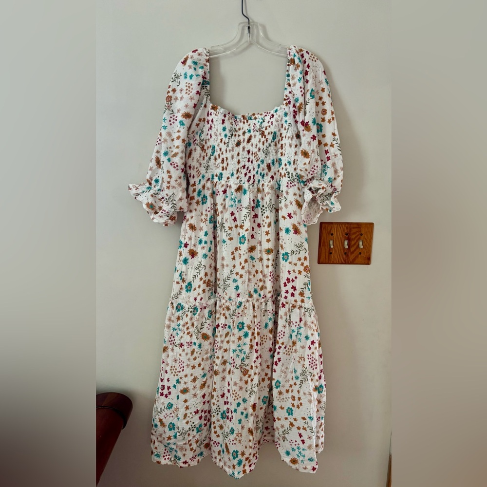 Smocked Floral Midi Dress